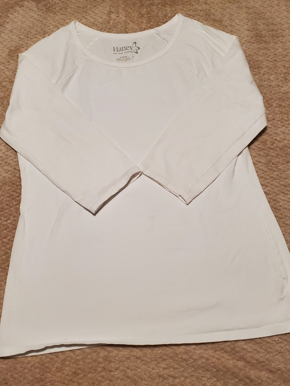Hanes Women's White 3/4 Sleeve Crew Tee